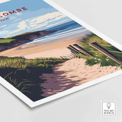 Woolacombe Beach Path Print - Coastal Devon Wall Art showcasing a scenic beach path surrounded by nature.