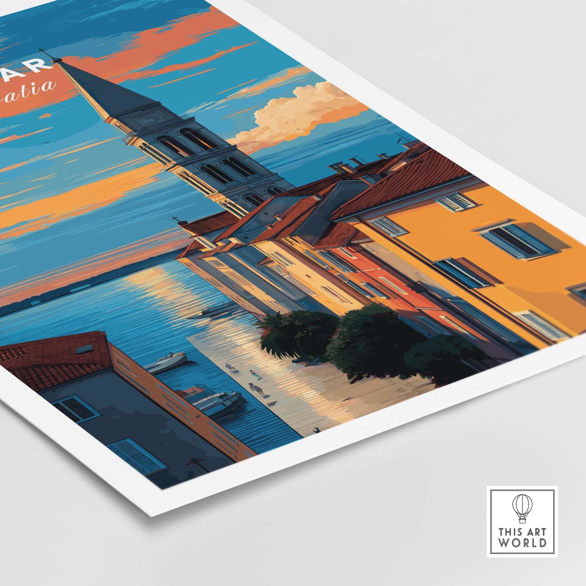 Zadar Poster - Dalmatian Coast Twilight View Print | Croatian Home Decor depicting a coastal town at dusk.