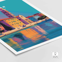 Zadar Print | Vibrant Croatian City Wall Decor showcasing colorful architecture and reflections on water.