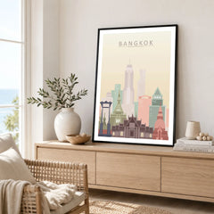 Bangkok city skyline art print framed in a living room