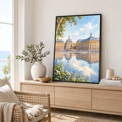 Bordeaux Place de la Bourse water mirror watercolour art print framed in a living room