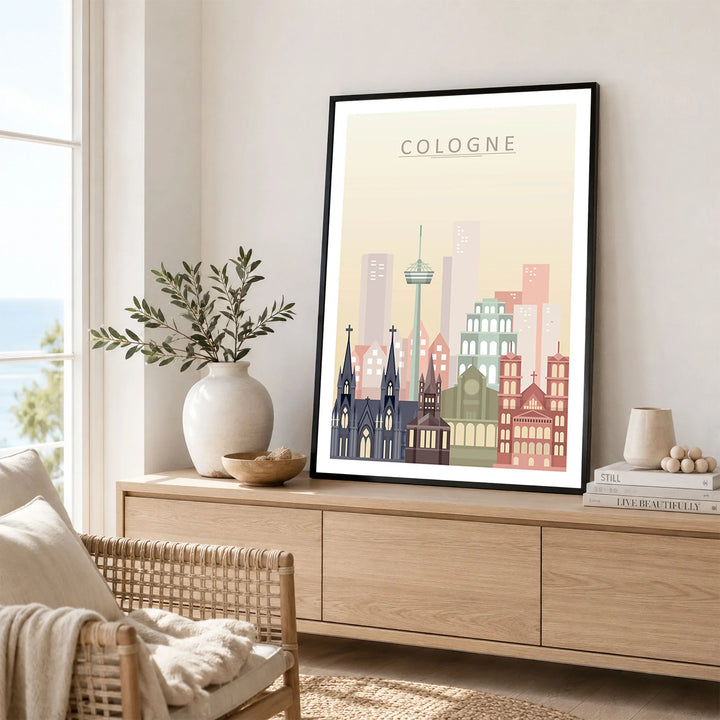 Cologne city skyline art print framed in a living room