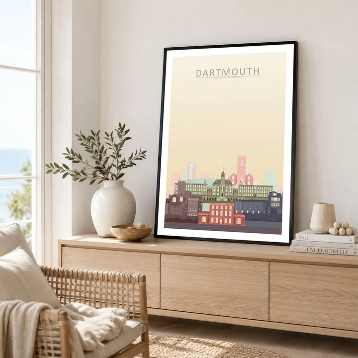 Dartmouth city skyline art print framed in a living room