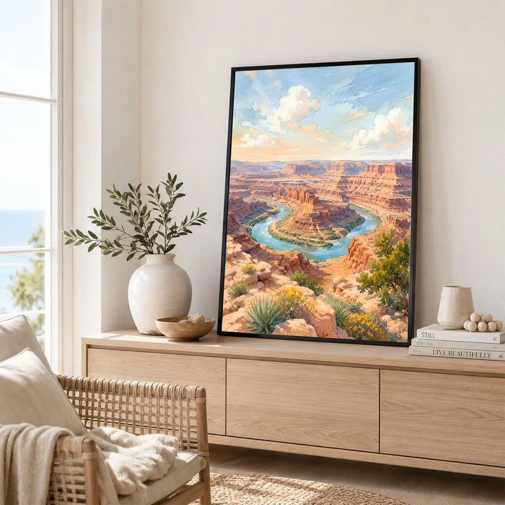 Dead Horse Point State Park Colorado River gooseneck watercolour art print framed in a living room