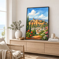 Granada Alhambra palace watercolour art print framed in a living room