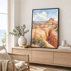 Grand Staircase-Escalante slot canyon and mesa watercolour art print framed in a living room