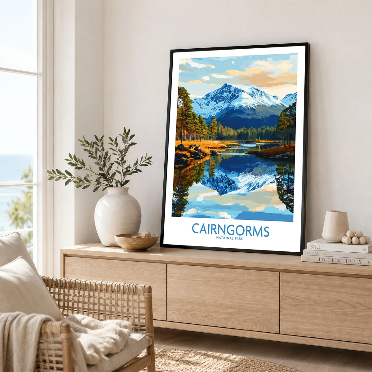 Cairngorms Poster National Park - framed art print in living room setting