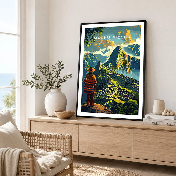 Machu Picchu Poster - framed art print in living room setting