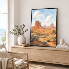 Monument Valley the Mittens buttes watercolour art print framed in a living room
