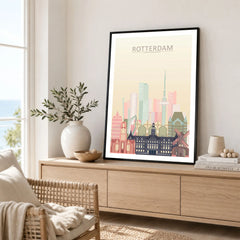 Rotterdam city skyline art print framed in a living room
