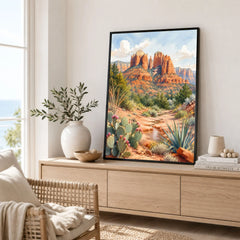 Sedona Cathedral Rock watercolour art print framed in a living room