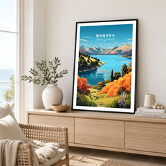 Wanaka Travel Print - framed art print in living room setting