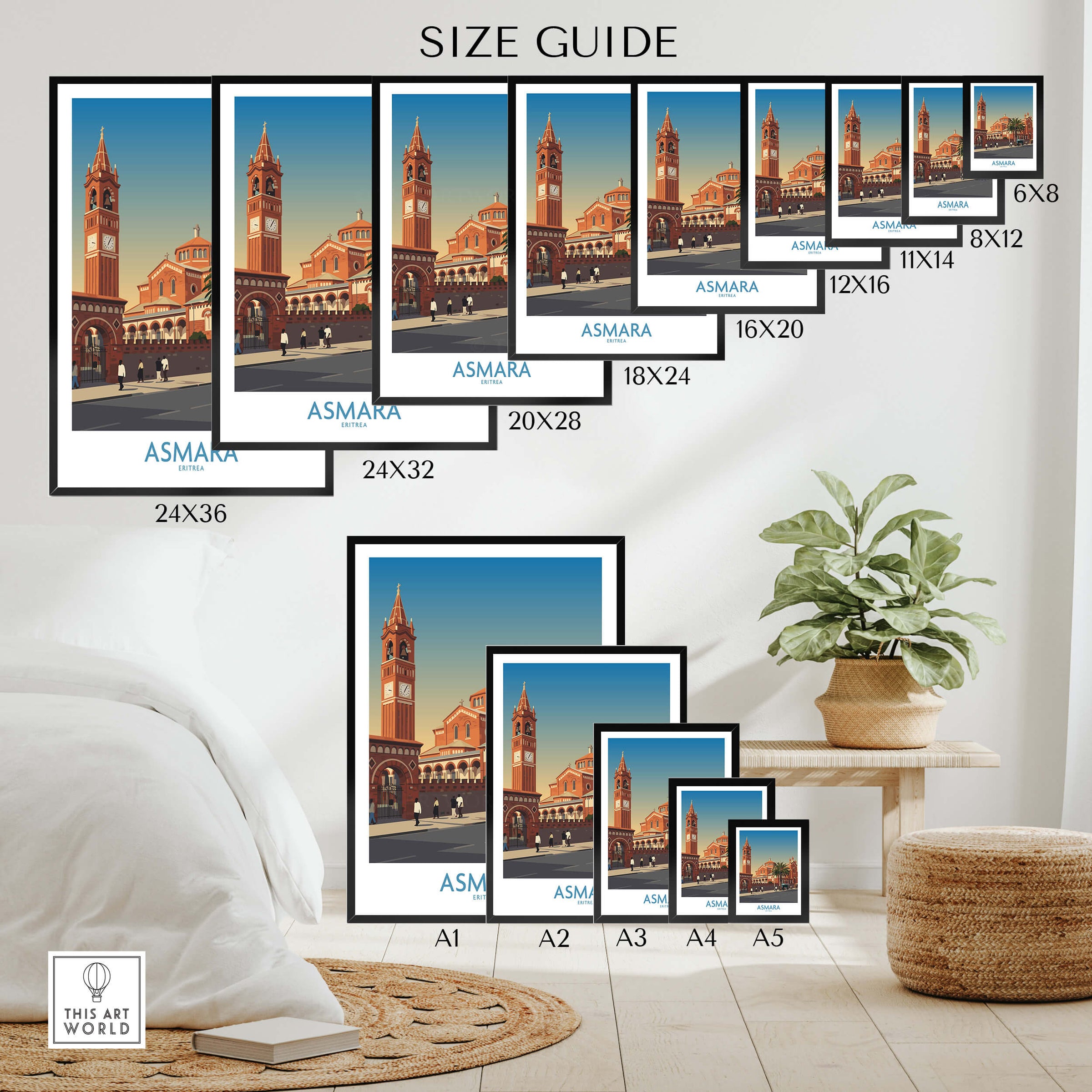 Asmara Eritrea Wall Art – Historic Architecture and City Street Decor Poster Size Guide