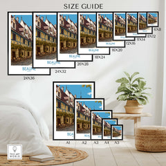 Beaune France Print – Hospices de Beaune Wall Art size guide showing various print dimensions.