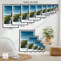 Captiva Island Florida Wall Art – Tropical Art size guide showcasing various frame sizes and layout options.