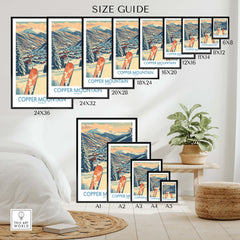 Copper Mountain Colorado Wall Art – Winter Mountain Ski Resort Wall Decor size guide showcasing various print dimensions.