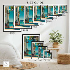 Costa Blanca Spain Print – Iconic White Village & Mediterranean Architecture Wall Decor size guide display.