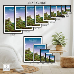 Dartmoor National Park travel poster wall art in multiple sizes, poster size guide display