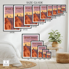 Grand Canyon National Park poster size guide with framed wall art on bedroom wall and plant decor