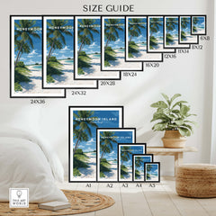 Honeymoon Island Travel Poster | Florida Beach Wall Art Print size guide showcasing various print sizes.