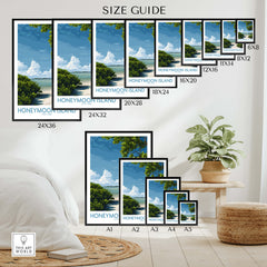 Honeymoon Island Florida Poster | Tropical Island Scene Canvas Print size guide showcasing various frame sizes and art arrangements.