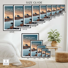 Isle of Islay Scotland Travel Posters | Scenic Coastal Cottage Wall Art Print size guide and display options