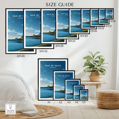 Isle of Islay Scotland Travel Posters | Sunny Coastal Wall Art Print Size Guide for Various Framed Prints