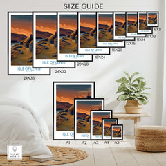 Isle of Lewis Scotland Canvas Print | Outer Hebrides Norse Mill Poster size guide with various frame dimensions.