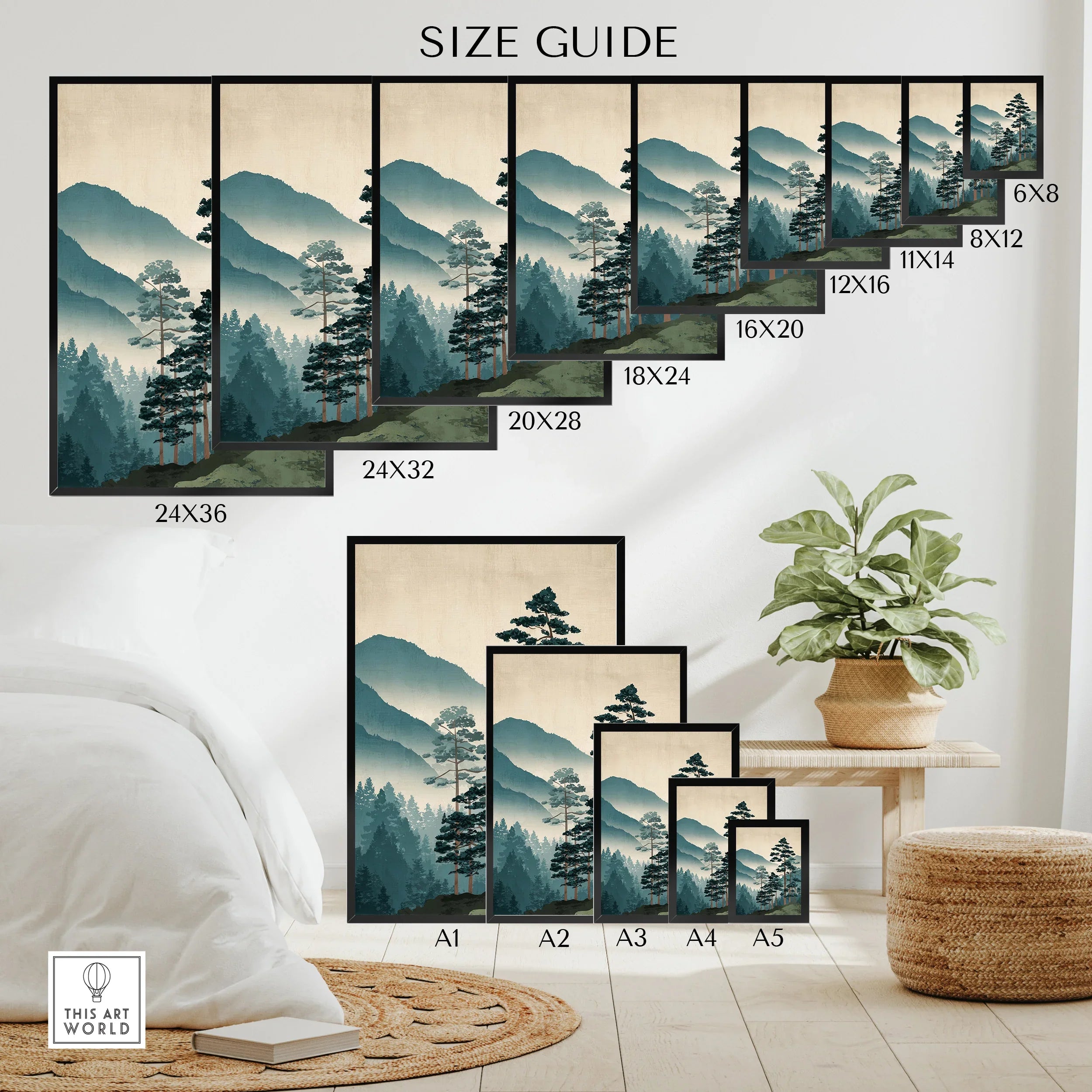 Japanese Forest Mountain Landscape Woodblock Art Print – This Art