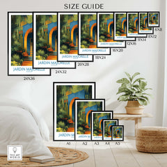 Jardim Majorelle Marrakesh Posters | Canvas Print size guide showcasing various frame sizes.