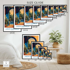 Size guide for Jardim Majorelle Marrakesh Canvas Print | Exotic Plant & Architecture Posters in various dimensions.