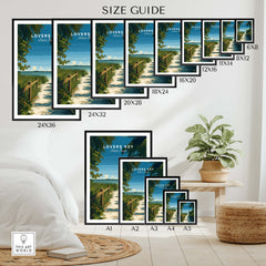 Lovers Key Florida Wall Art Print | State Park Beach Travel Poster size guide showcasing various dimensions.