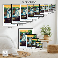 Cuyahoga Valley National Park waterfall poster size guide displayed in a modern home setting.