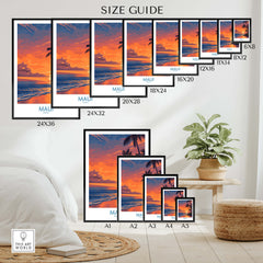 Maui Hawaii Canvas Print | Serene Tropical Beach Landscape Poster size guide image showcasing various frame sizes.