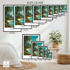 Maui Hawaii Poster | Exotic Island Paradise Shoreline Canvas Print size guide showcasing available dimensions.