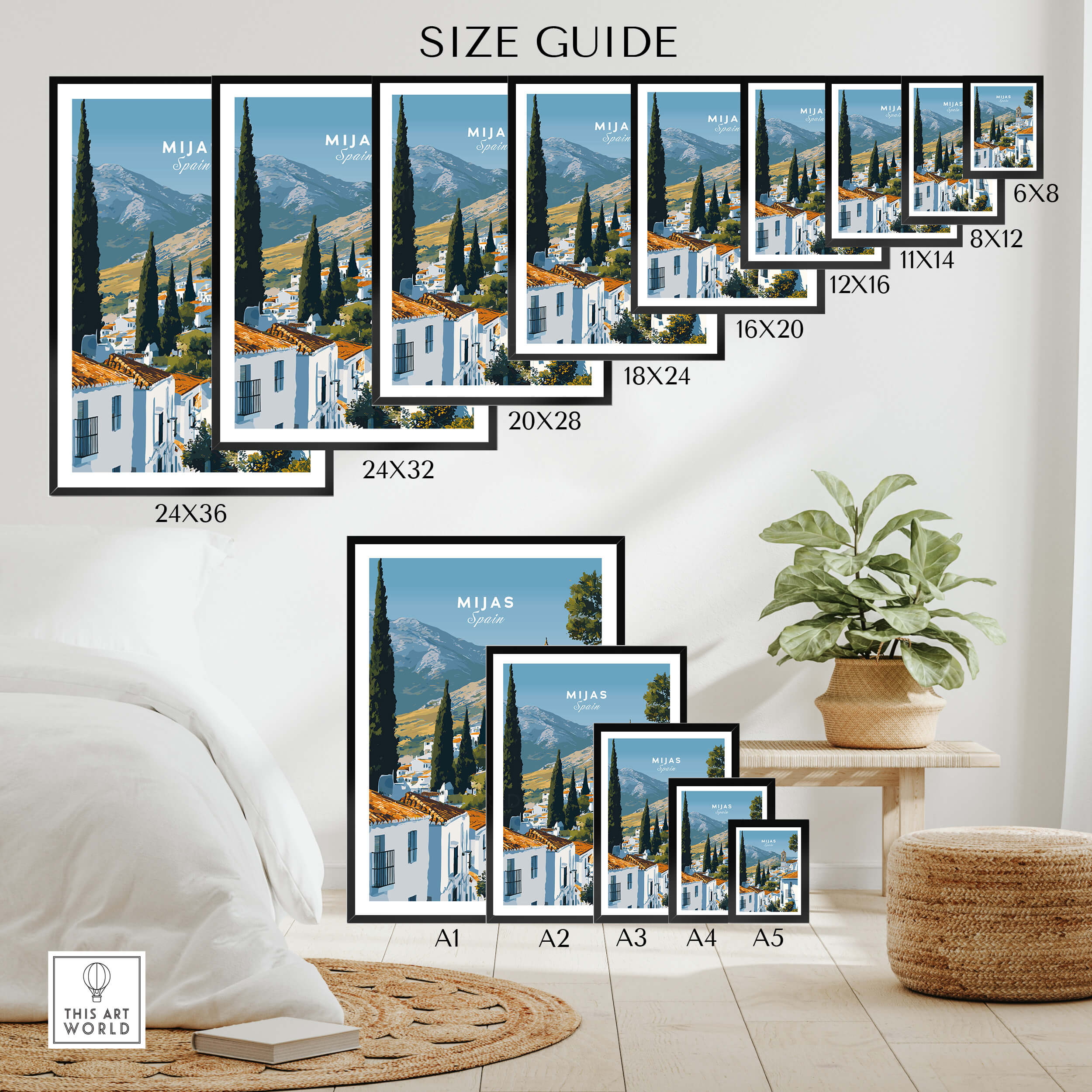 額装品/Plan de la Ville/ニコラスデファー/アートポスター Mijas Spain Wall Art Print | Andalusian Travel Poster – This Art World