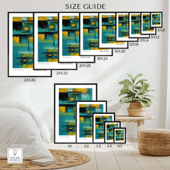 Size guide for Rothko Inspired Abstract Yellow and Teal Art Print | Modern Poster in various dimensions.