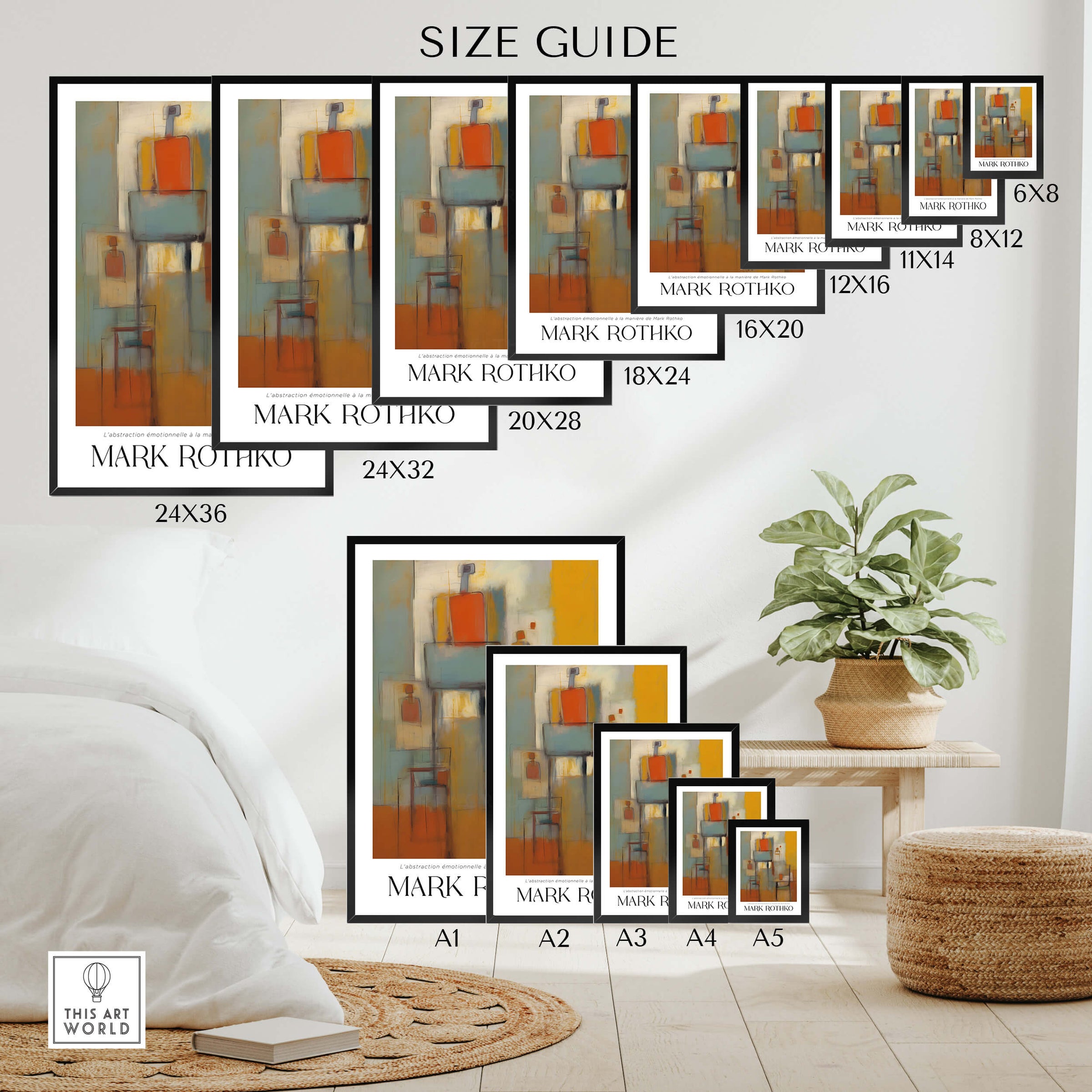 Rothko Style Emotional Abstraction Painting | Modern Abstract Wall Decor size guide for various print dimensions.