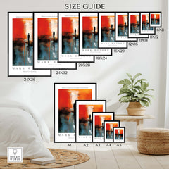 Rothko Style Minimalist Landscape Abstraction Print | Modern Wall Decor size guide showcasing various dimensions.