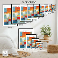 Rothko Canvas Color Abstraction Painting | Modern Abstract Wall Art size guide displaying various dimensions.