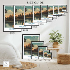 Siem Reap Canvas Print | Cambodia Khmer Poster size guide with framed options displayed in various dimensions.