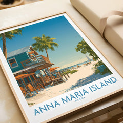 Anna Maria Island Florida framed art print closeup featuring a beach house and palm trees