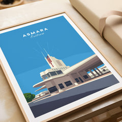 Asmara Travel Poster – Fiat Tagliero Futurist Architecture Art Print featuring the iconic Fiat Tagliero building.