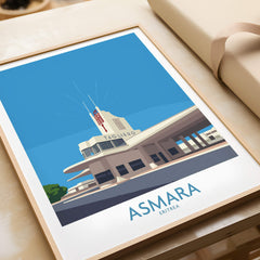 Asmara Eritrea Print – Fiat Tagliero Poster showcasing the Art Deco architecture of Eritrea's iconic Fiat Tagliero landmark.