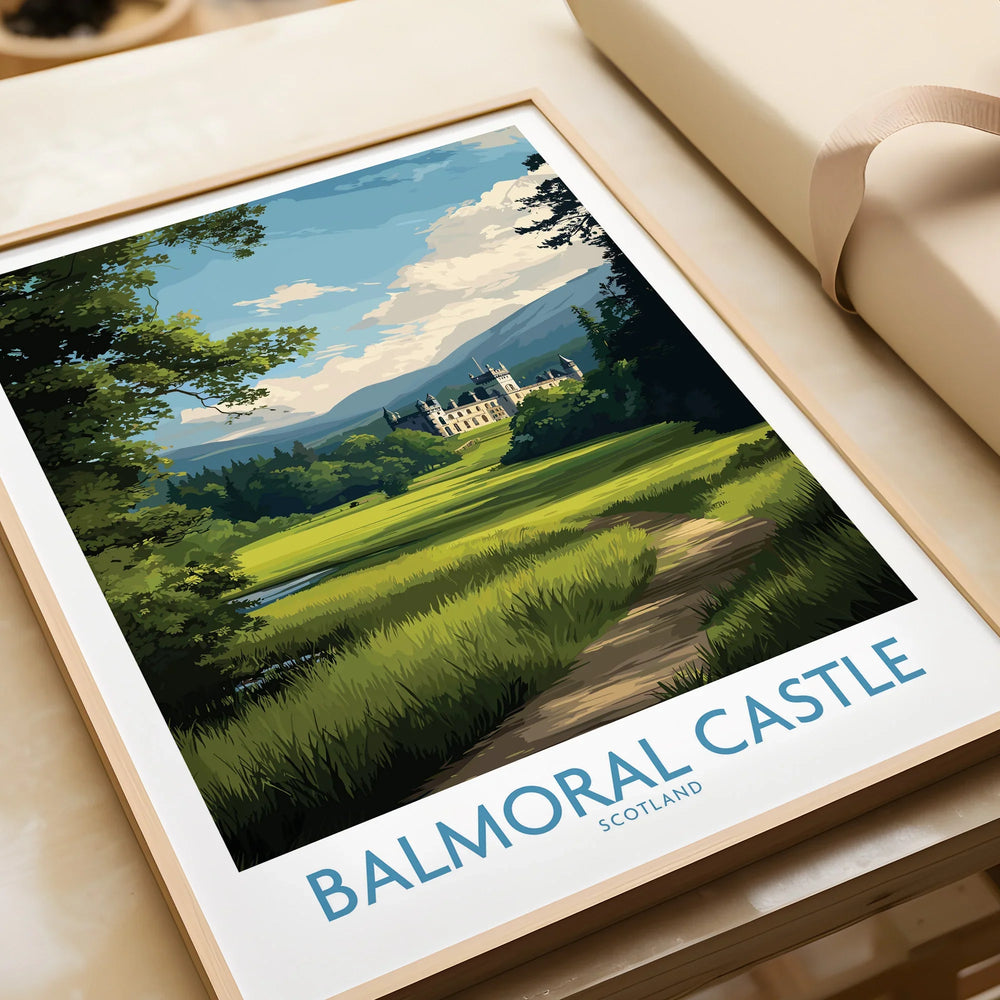 Framed Balmoral Castle art print close-up, landscape wall decor, travel poster