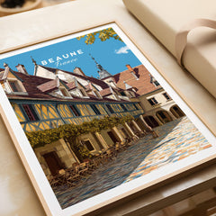 Beaune Travel Poster – Hospices de Beaune Architecture and Courtyard Art showcasing the beautiful courtyard and architecture.