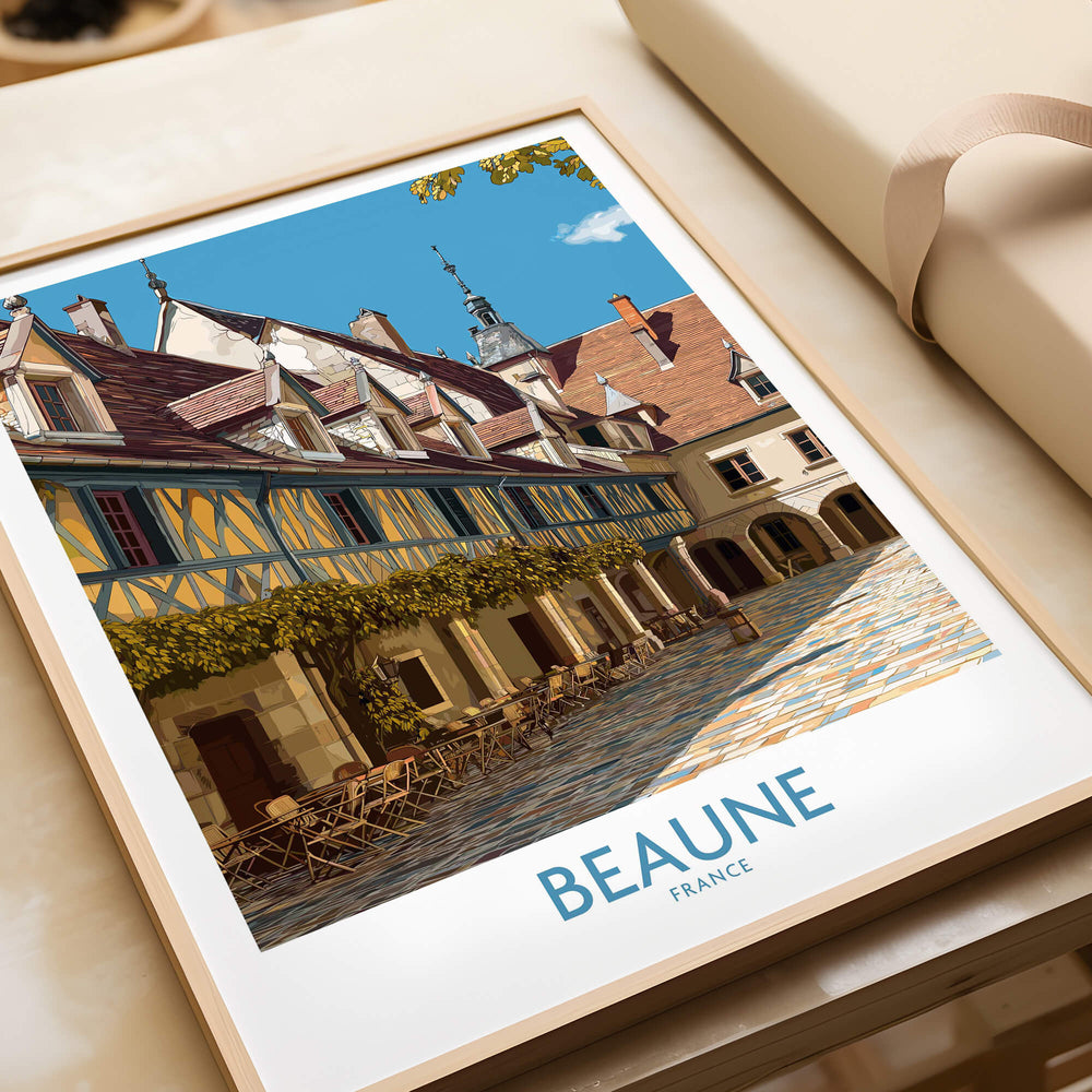 Beaune France Print – Hospices de Beaune Wall Art featuring architectural details and vibrant colors.