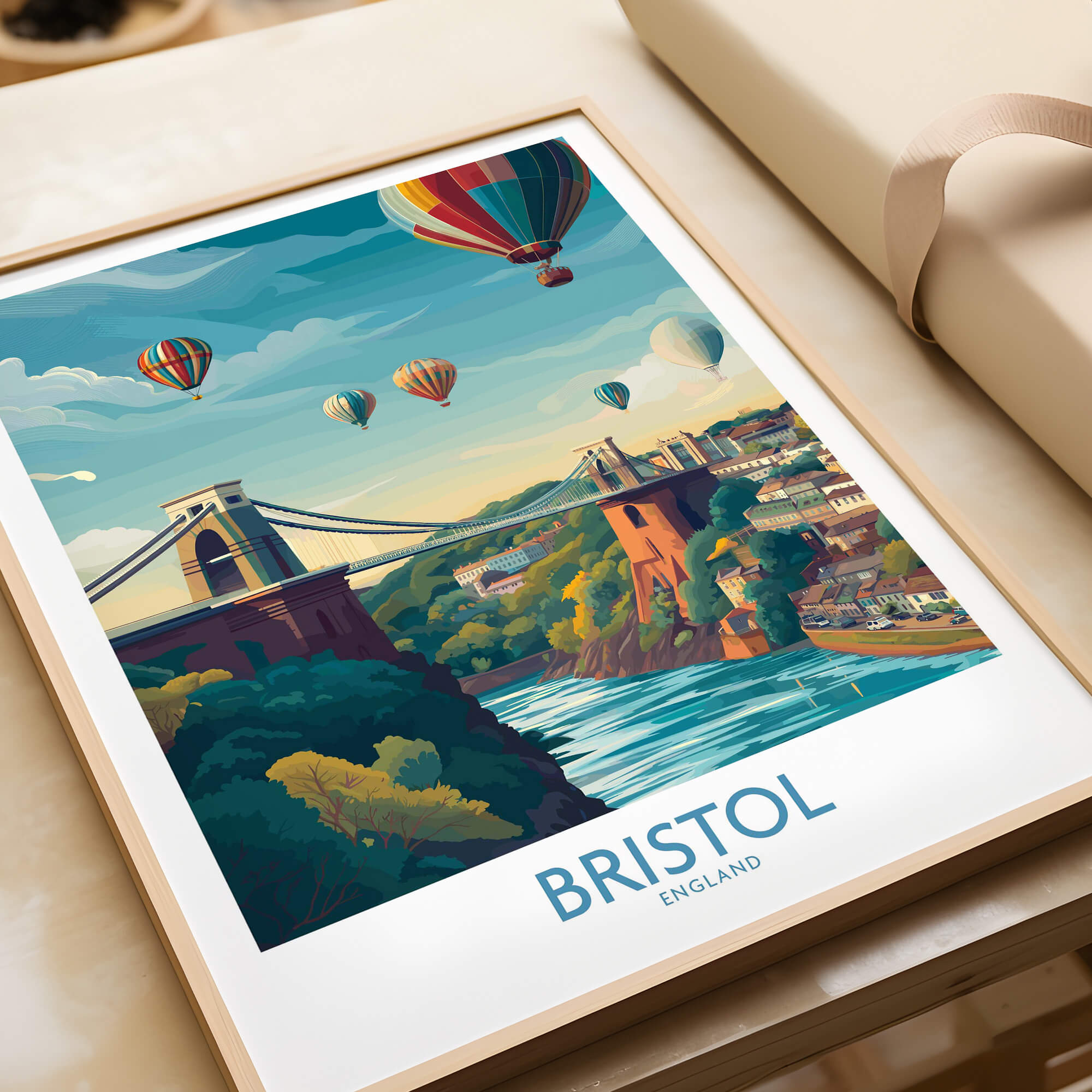 Bristol Canvas Print - Wall Art Poster showcasing iconic Bristol landmarks and hot air balloons.