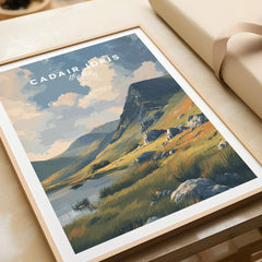 Framed Cadair Idris Wales art print with mountain landscape, travel poster style