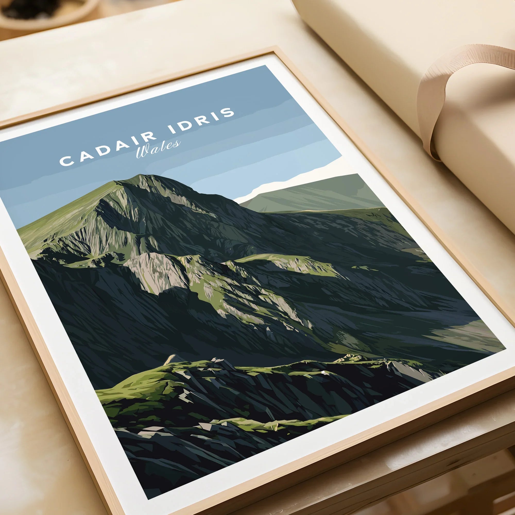 Framed art print of Cadair Idris mountain in Wales, travel poster style wall art